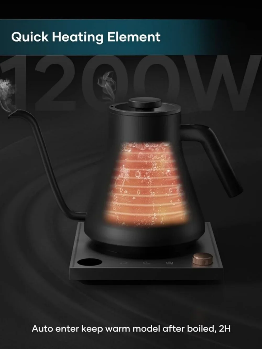 Precision Gooseneck Electric Kettle with ±1℉ Temperature Control, 0.9L, Black